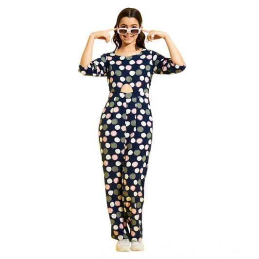 Amfyn Girl's Cotton Polka 3-4th Sleeve Jumpsuit (Multicolor)