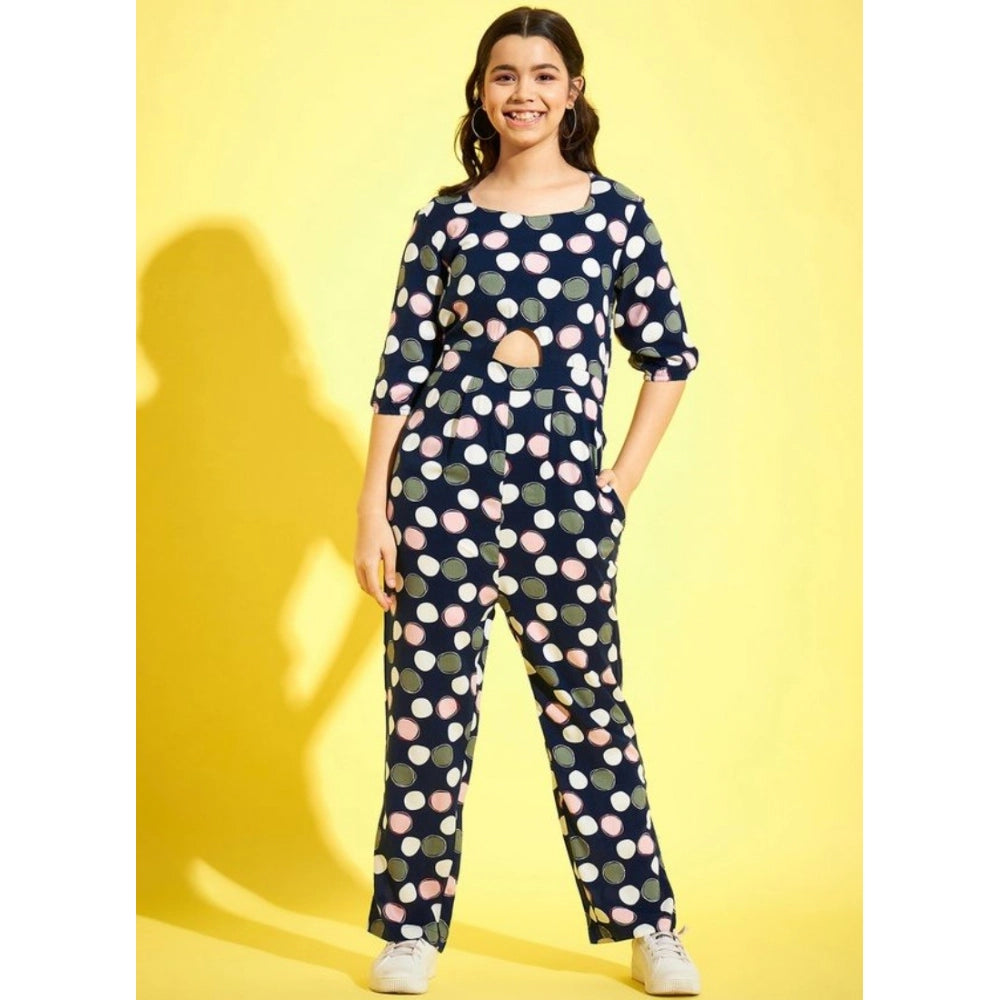 Amfyn Girl's Cotton Polka 3-4th Sleeve Jumpsuit (Multicolor)