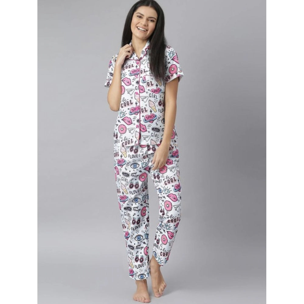 Amfyn Women's Cotton Blend Printed Short Sleeve Night Suit (Multicolor)