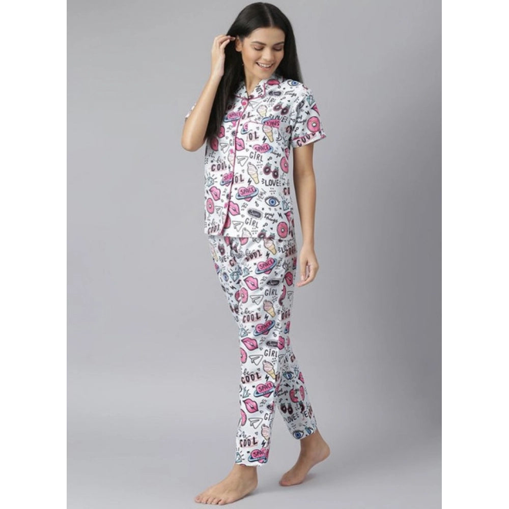 Amfyn Women's Cotton Blend Printed Short Sleeve Night Suit (Multicolor)