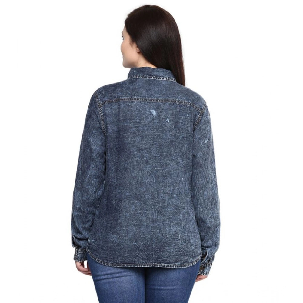 Amfyn Women's Denim Solid Long Sleeves Shirt (Blue)