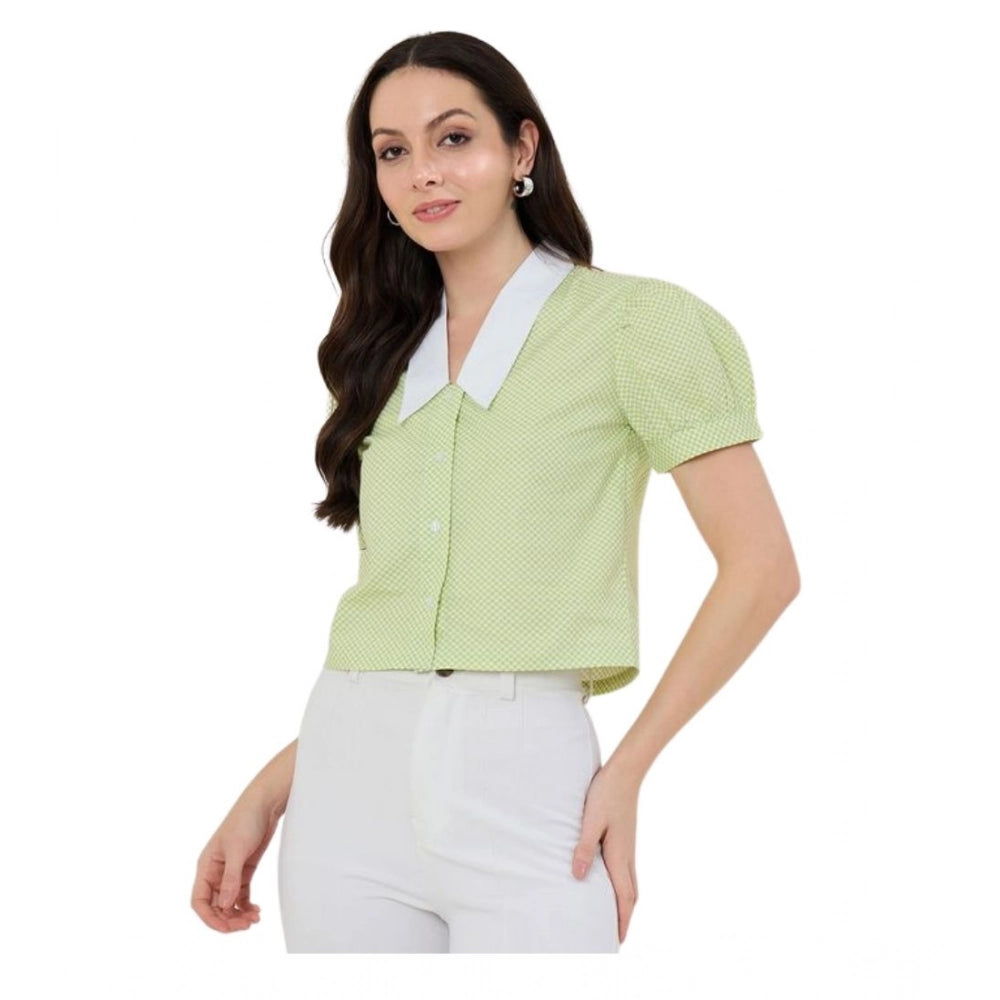 Amfyn Women's Cotton Striped Half Sleeve Shirt (Green - White)