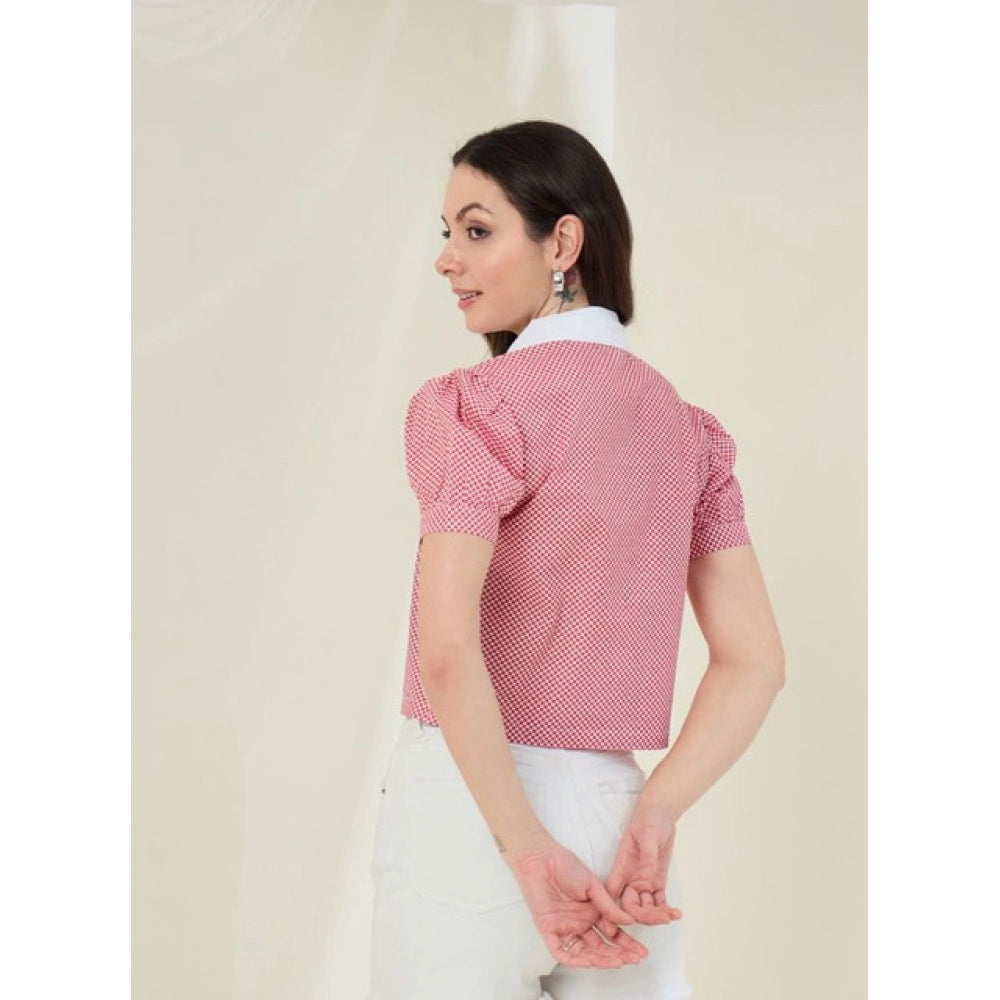 Amfyn Women's Cotton Checkered Half Sleeve Shirt (Red - White)