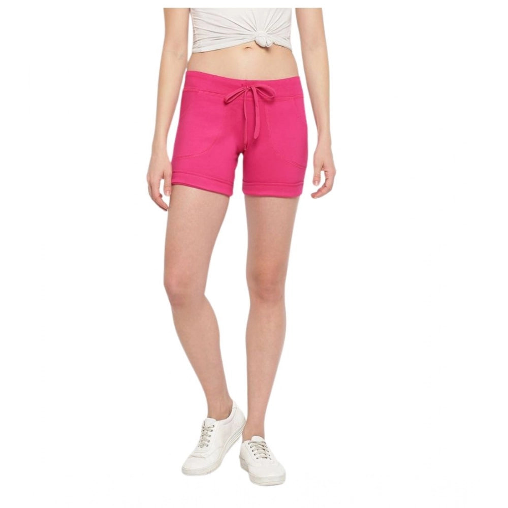 Amfyn Women's Cotton Solid Elasticated Shorts (Pink)