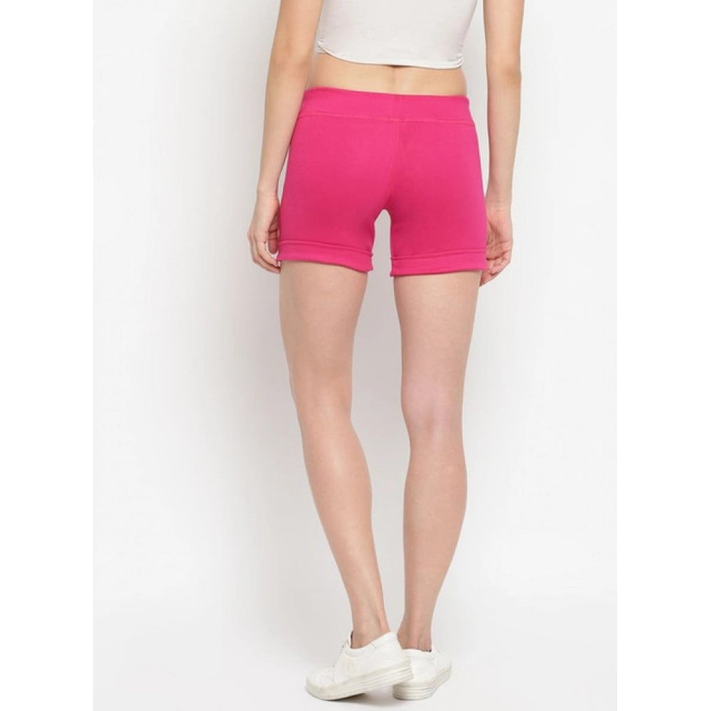 Amfyn Women's Cotton Solid Elasticated Shorts (Pink)