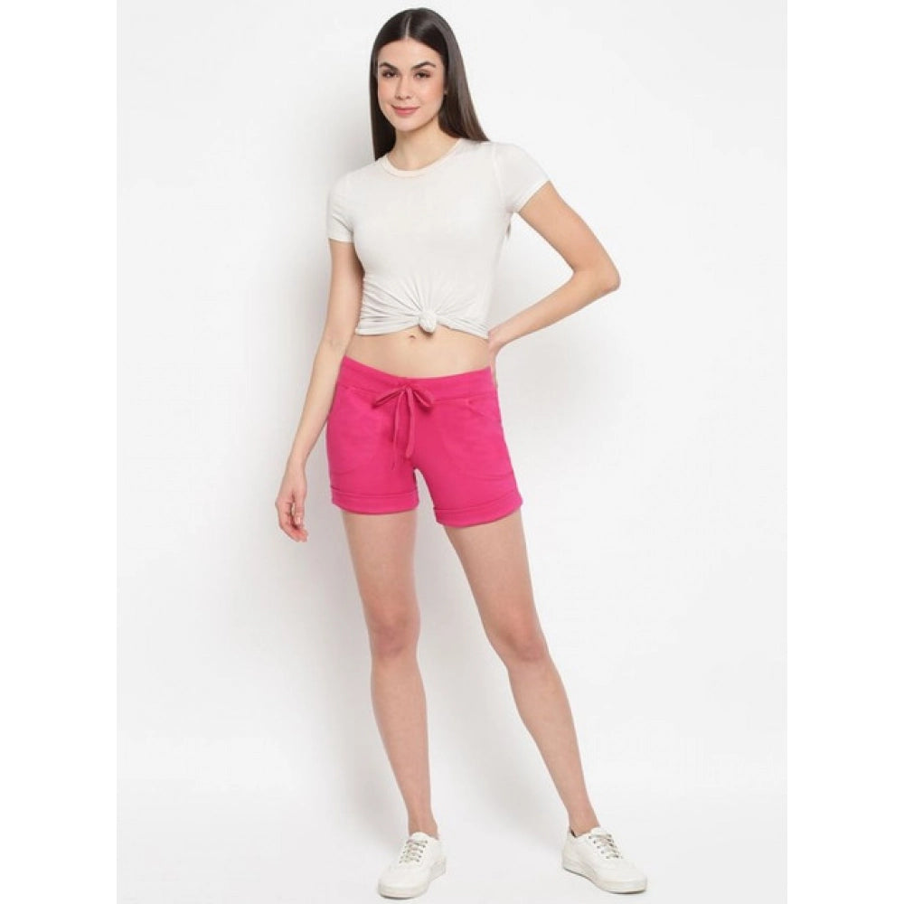 Amfyn Women's Cotton Solid Elasticated Shorts (Pink)