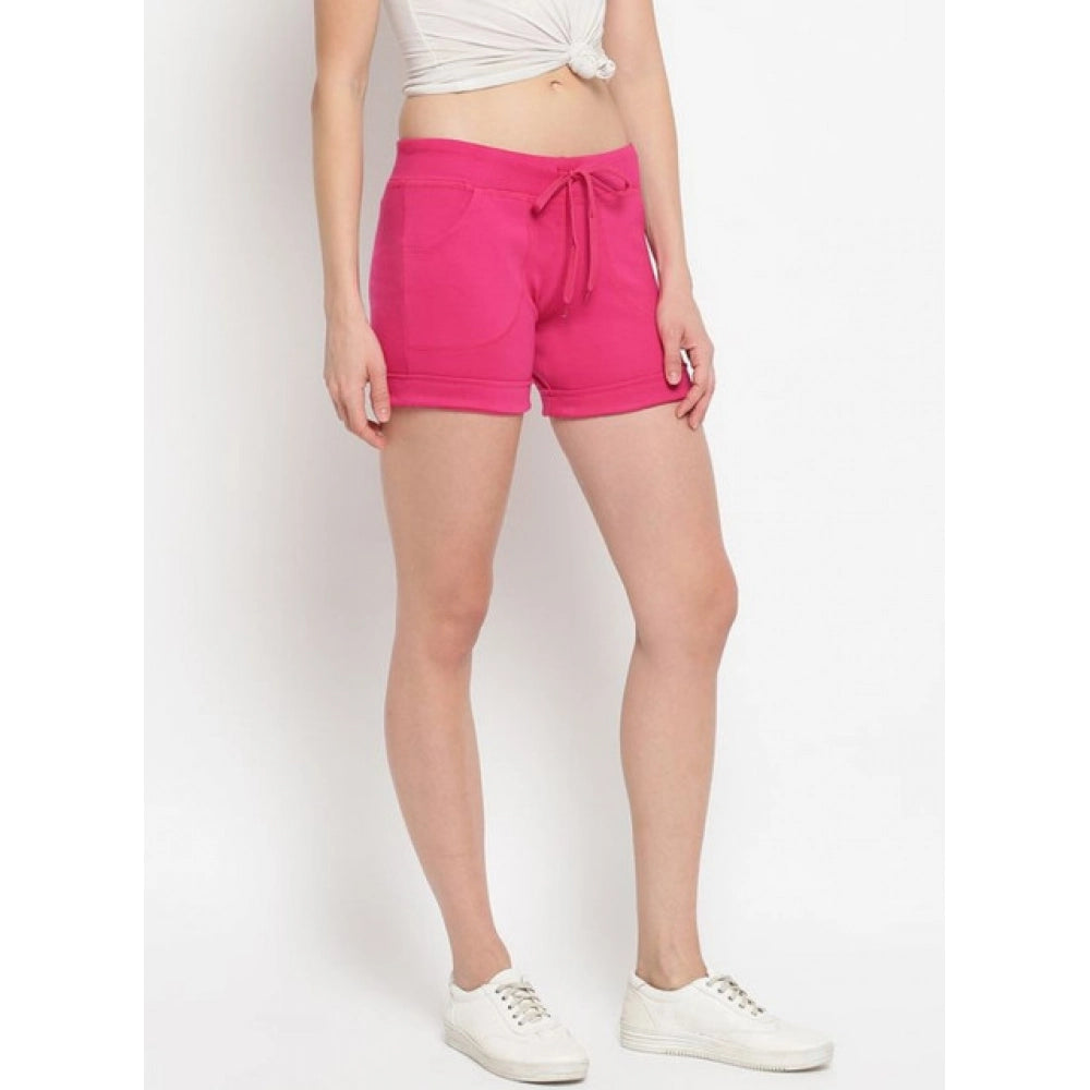 Amfyn Women's Cotton Solid Elasticated Shorts (Pink)