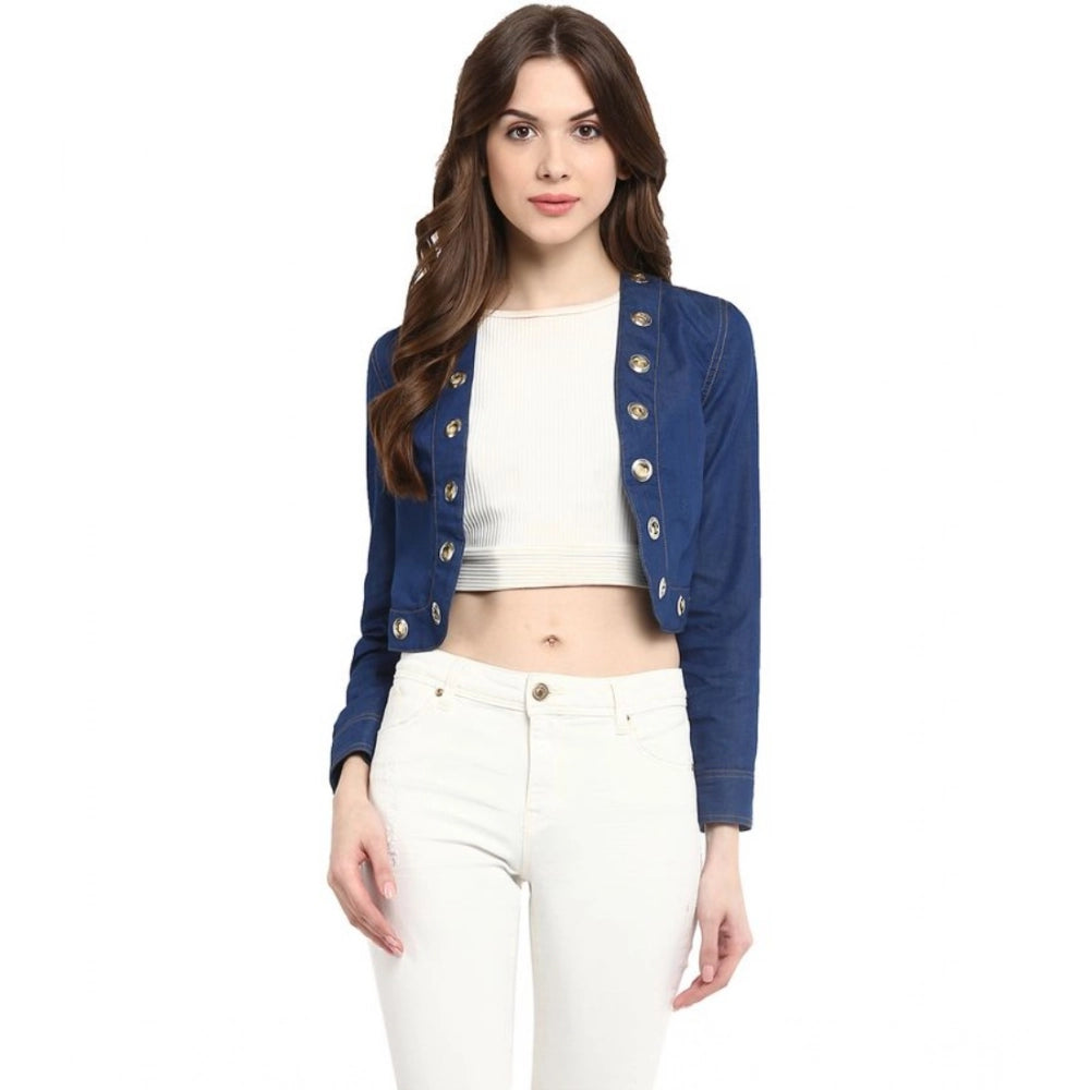 Amfyn Women's Denim Embellished Long Sleeves Shrug (Blue)