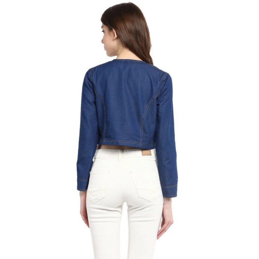 Amfyn Women's Denim Embellished Long Sleeves Shrug (Blue)