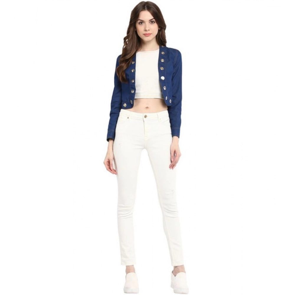Amfyn Women's Denim Embellished Long Sleeves Shrug (Blue)