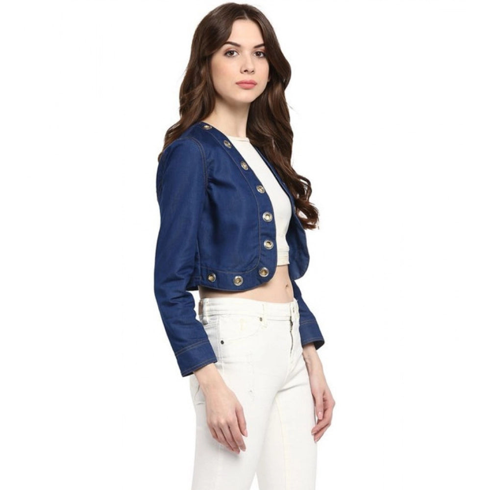 Amfyn Women's Denim Embellished Long Sleeves Shrug (Blue)