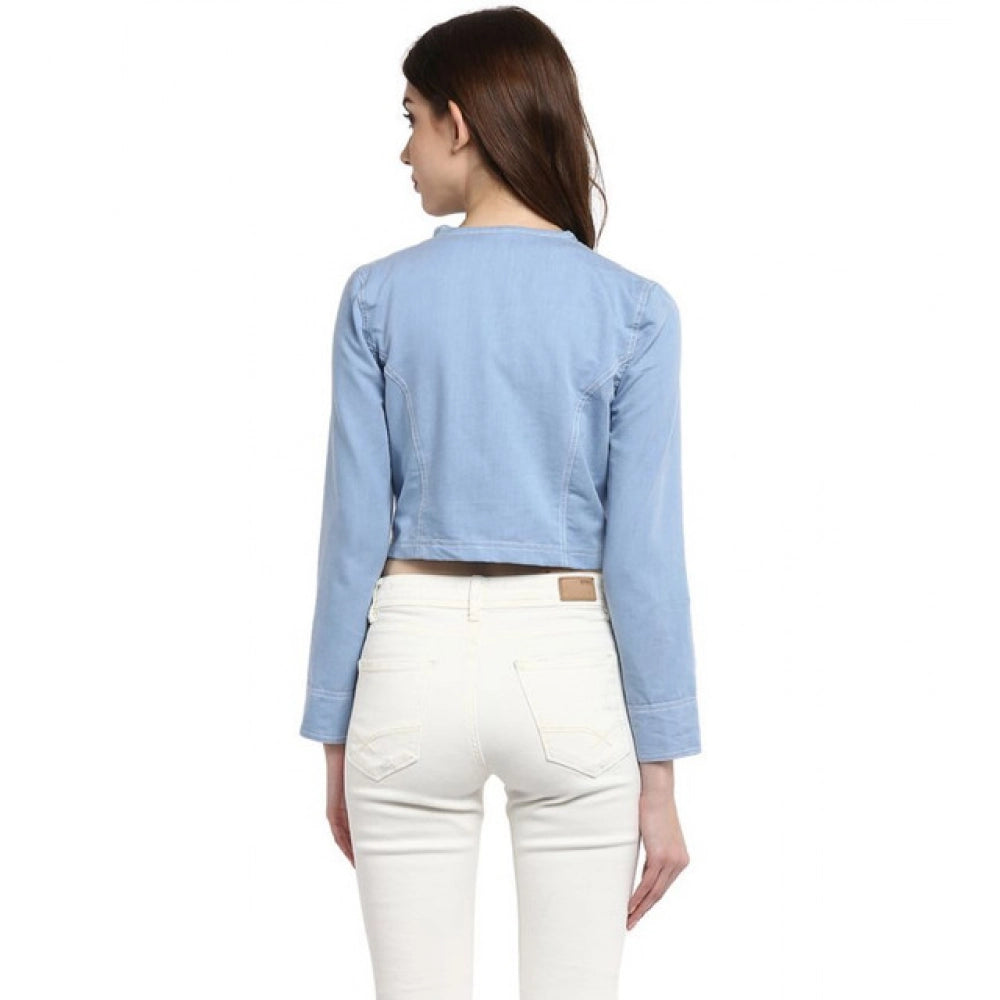 Amfyn Women's Denim Ruffled Long Sleeves Shrug (Blue)