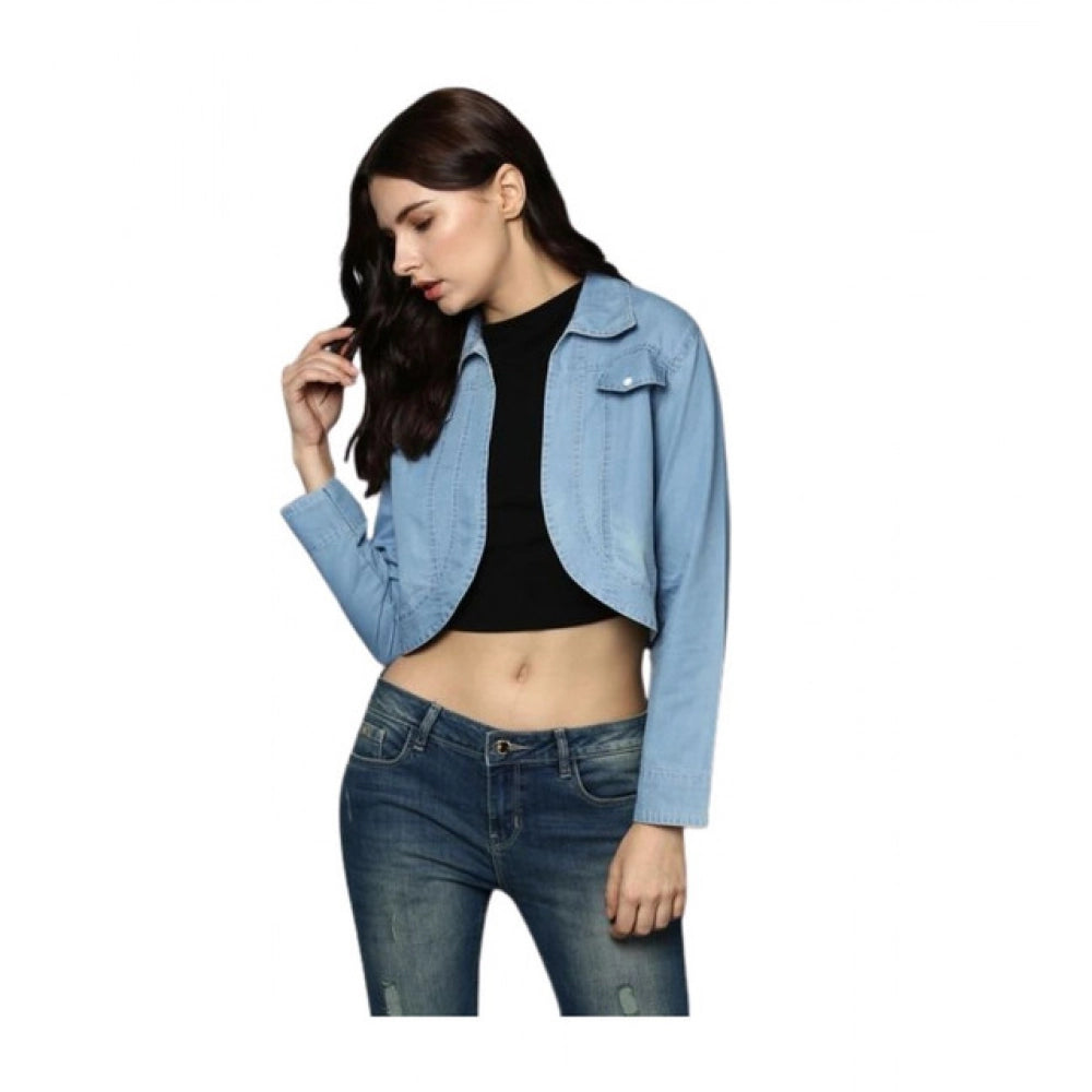 Amfyn Women's Denim Solid 3-4th Sleeves Shrug (Blue)
