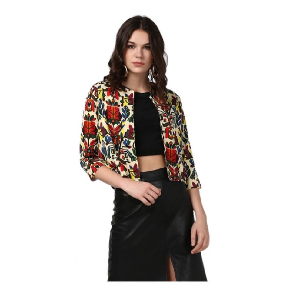 Amfyn Women's Polyester Floral 3-4th Sleeves Shrug (Multicolor)