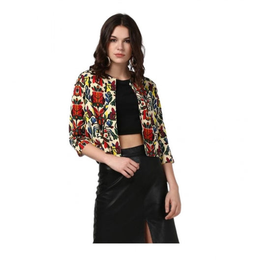 Amfyn Women's Polyester Floral 3-4th Sleeves Shrug (Multicolor)