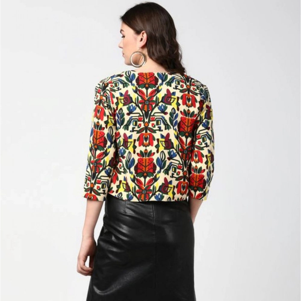 Amfyn Women's Polyester Floral 3-4th Sleeves Shrug (Multicolor)