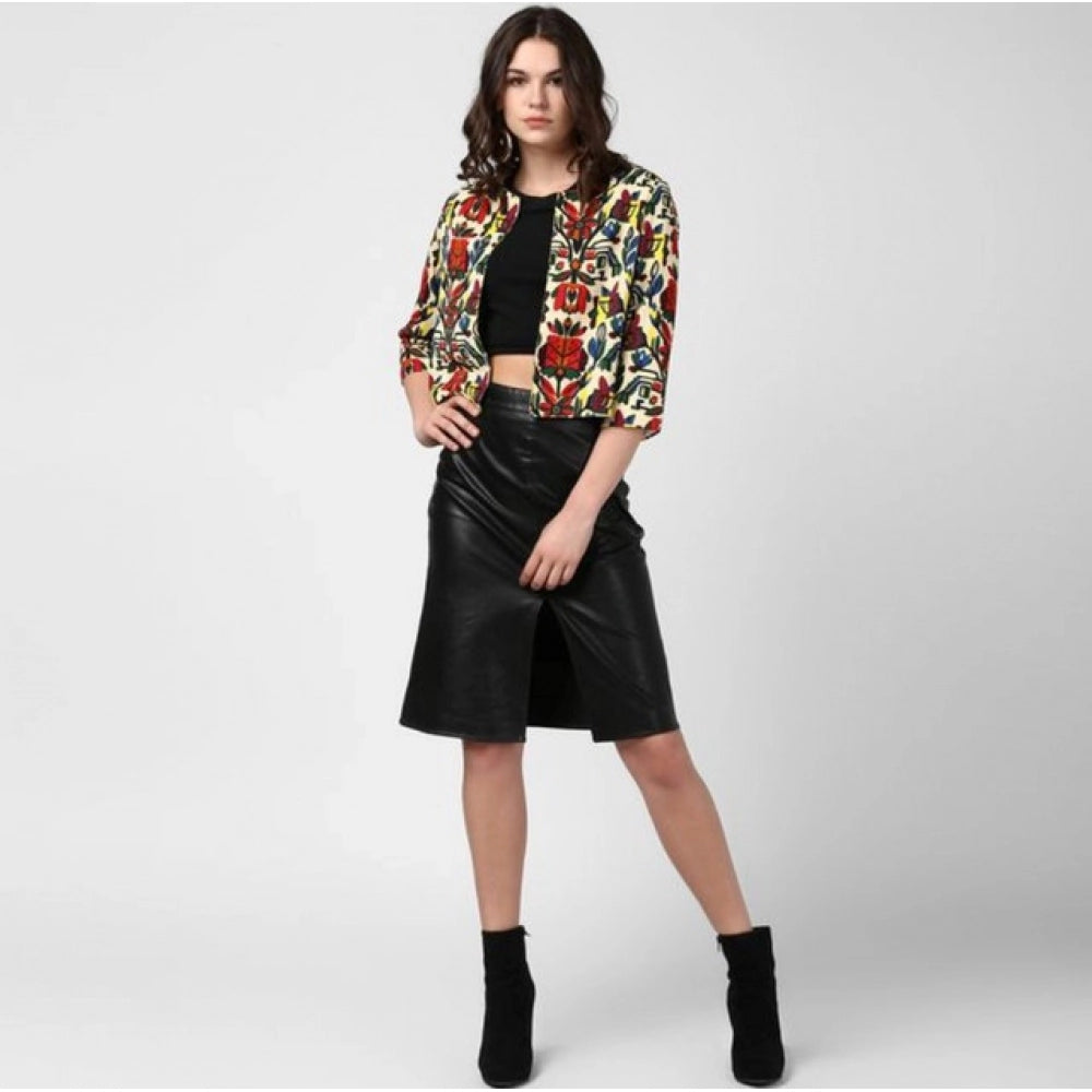 Amfyn Women's Polyester Floral 3-4th Sleeves Shrug (Multicolor)