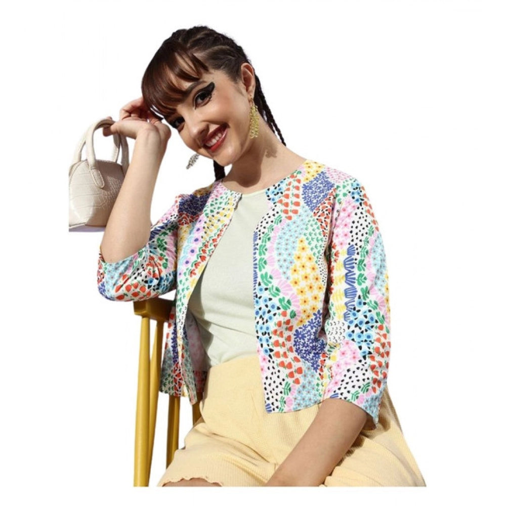Amfyn Women's Polyester Floral 3-4th Sleeves Shrug (Multicolor)