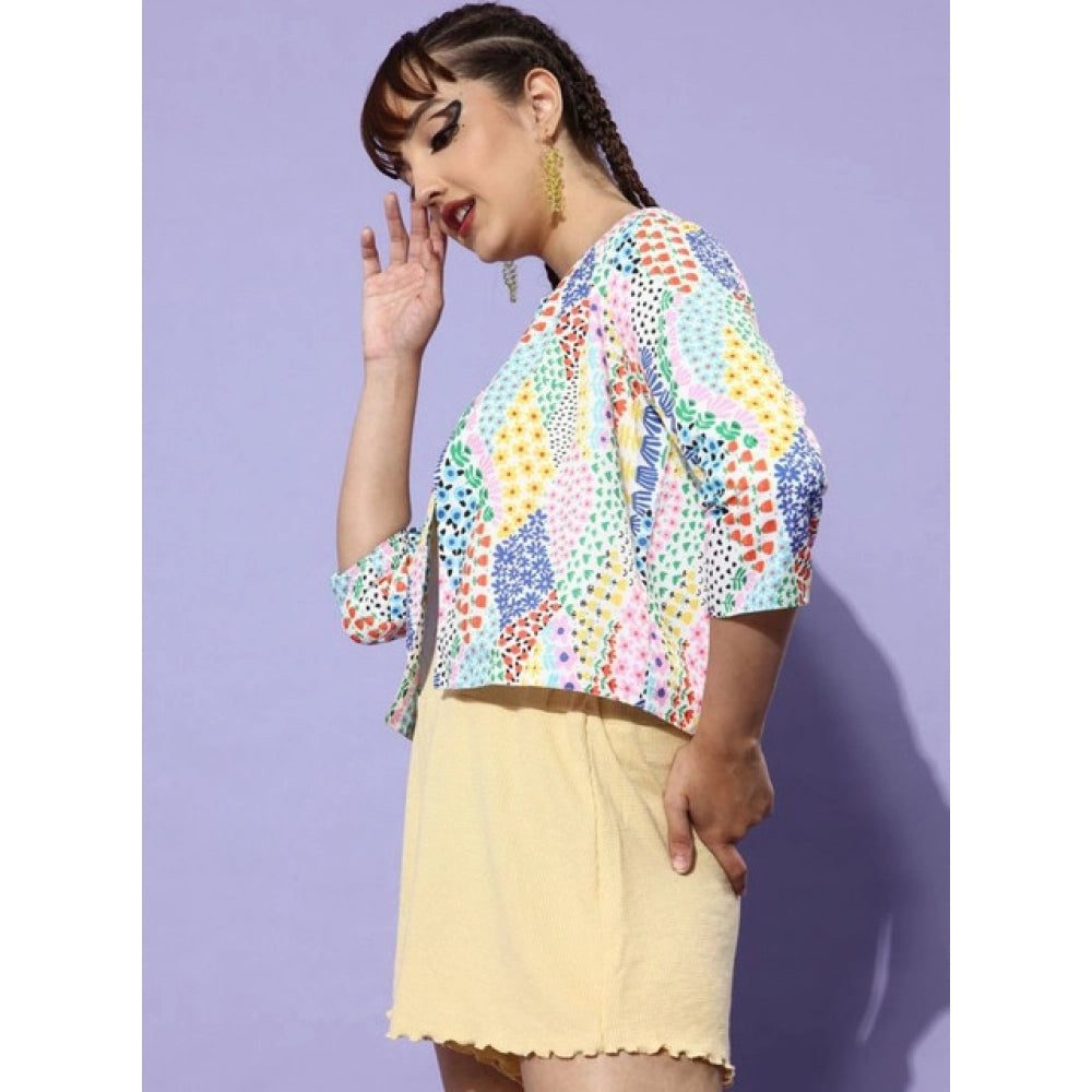 Amfyn Women's Polyester Floral 3-4th Sleeves Shrug (Multicolor)