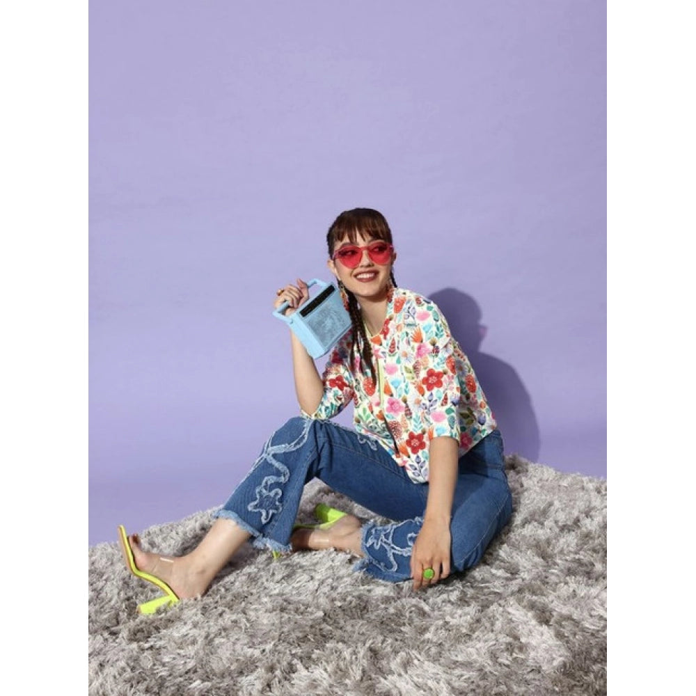 Amfyn Women's Polyester Floral 3-4th Sleeves Shrug (Multicolor)