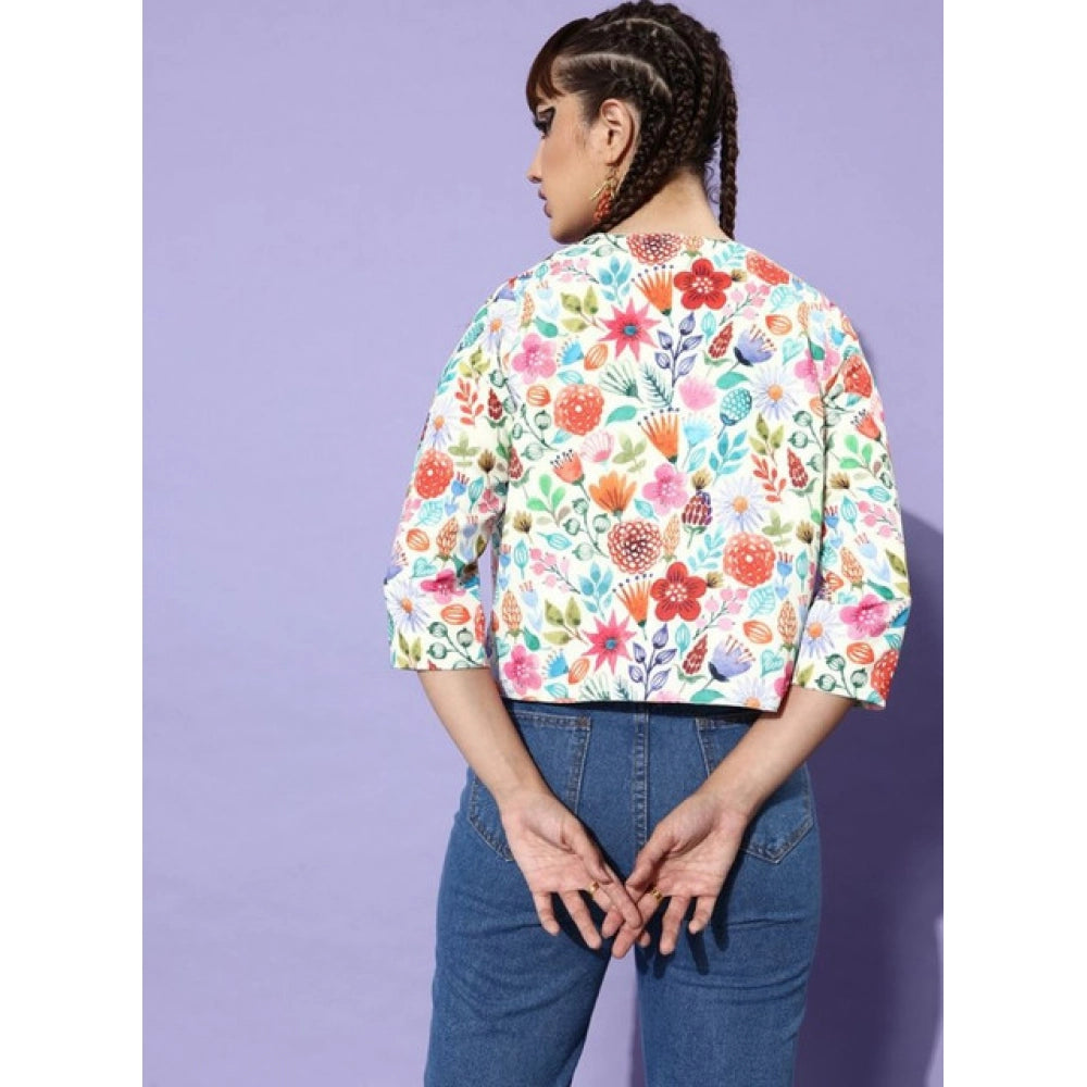 Amfyn Women's Polyester Floral 3-4th Sleeves Shrug (Multicolor)