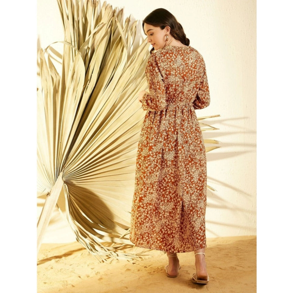 Amfyn Women's Polyester Floral Long Sleeves Shrug (Brown)