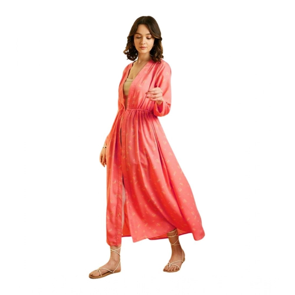 Amfyn Women's Polyester Floral Long Sleeves Shrug (Pink)