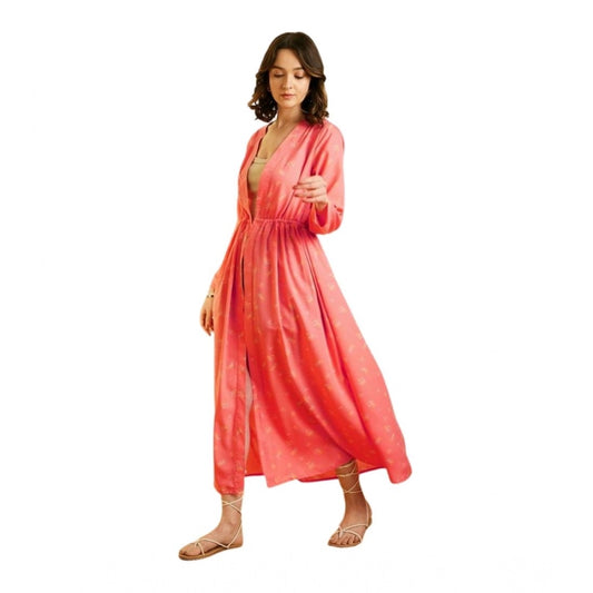 Amfyn Women's Polyester Floral Long Sleeves Shrug (Pink)