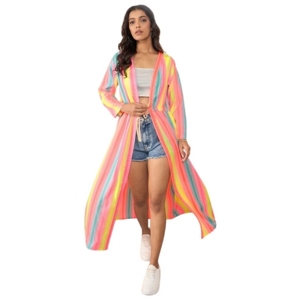 Amfyn Women's Polyester Crepe Printed Long Sleeves Shrug (Multicolor)