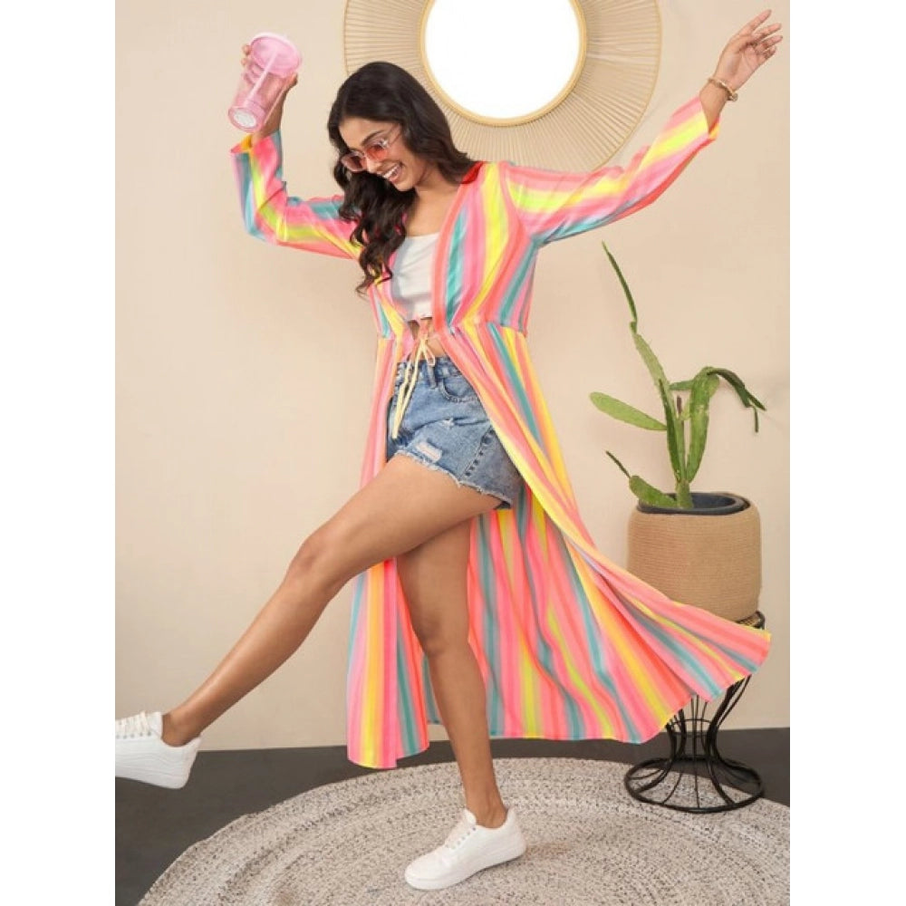 Amfyn Women's Polyester Crepe Printed Long Sleeves Shrug (Multicolor)