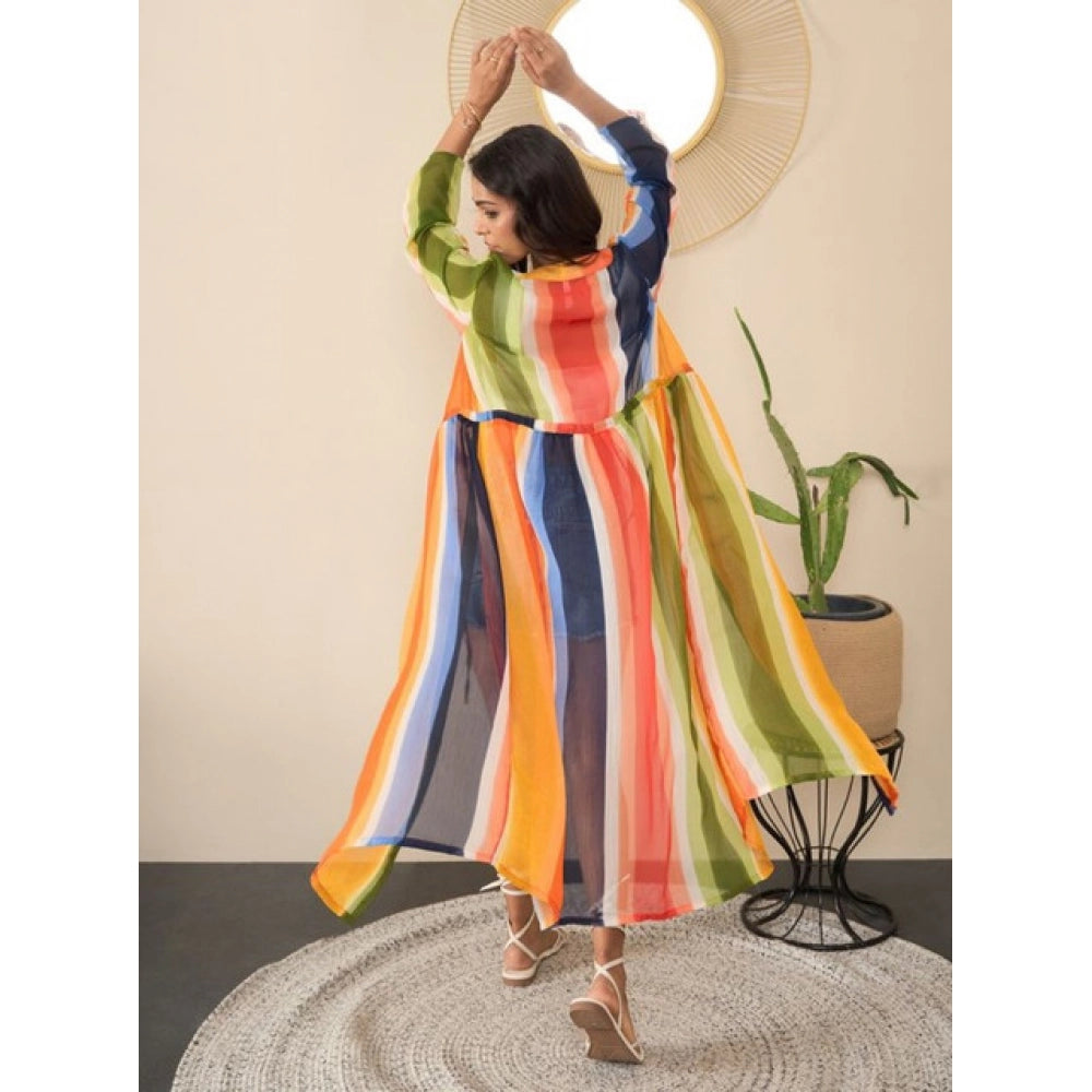 Amfyn Women's Polyester Crepe Printed Long Sleeves Shrug (Multicolor)