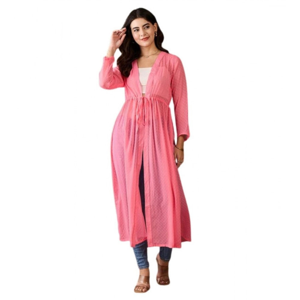 Amfyn Women's Chiffon Self Design Long Sleeves Shrug (Pink)