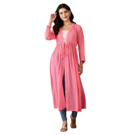 Amfyn Women's Chiffon Self Design Long Sleeves Shrug (Pink)