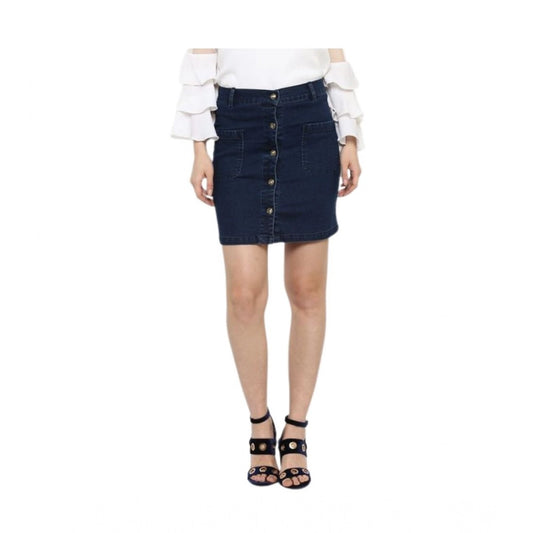 Amfyn Women's Denim Front Button Buttoned Skirt (Blue)