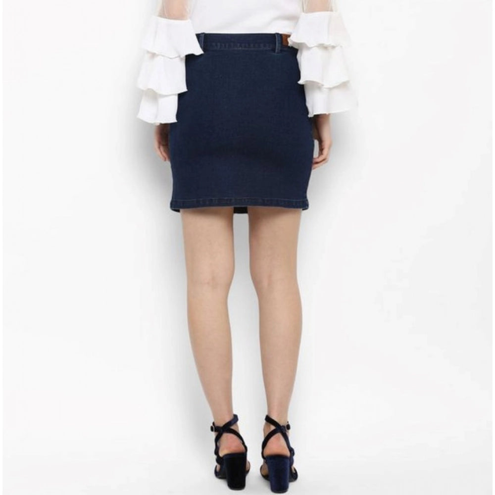 Amfyn Women's Denim Front Button Buttoned Skirt (Blue)