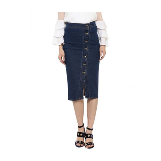 Amfyn Women's Denim Front Button Buttoned Skirt (Blue)
