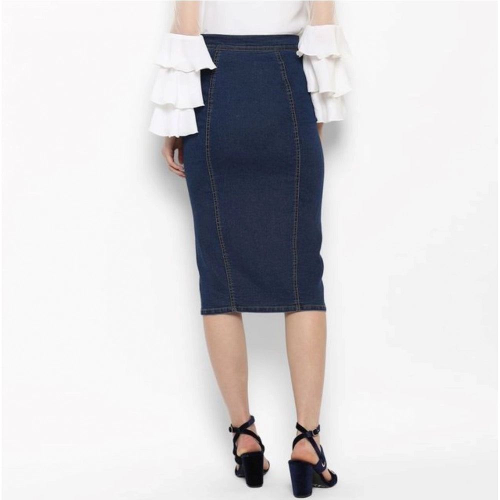 Amfyn Women's Denim Front Button Buttoned Skirt (Blue)