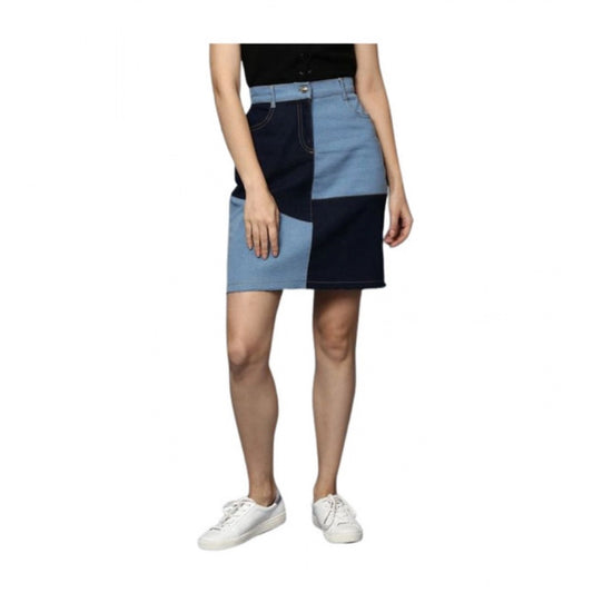 Amfyn Women's Denim Brick Style Buttoned Skirt (Blue)