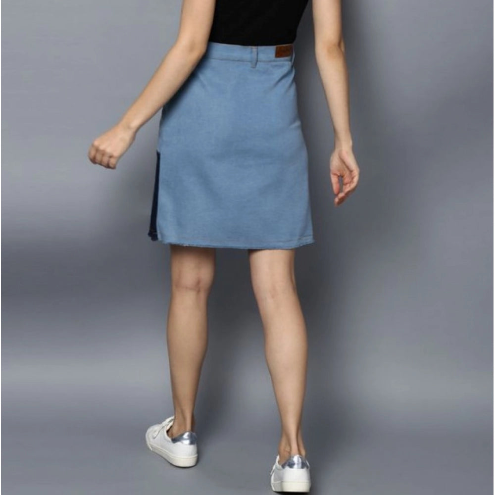 Amfyn Women's Denim Brick Style Buttoned Skirt (Blue)