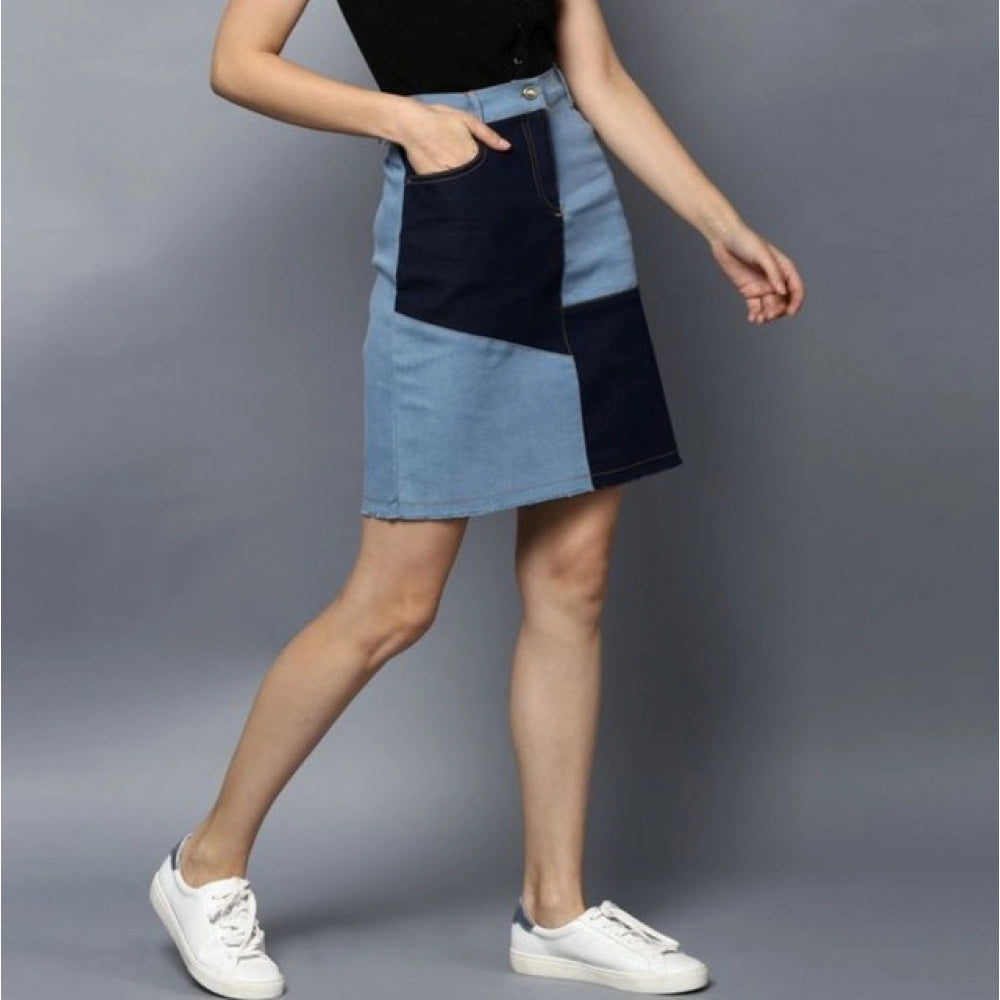 Amfyn Women's Denim Brick Style Buttoned Skirt (Blue)