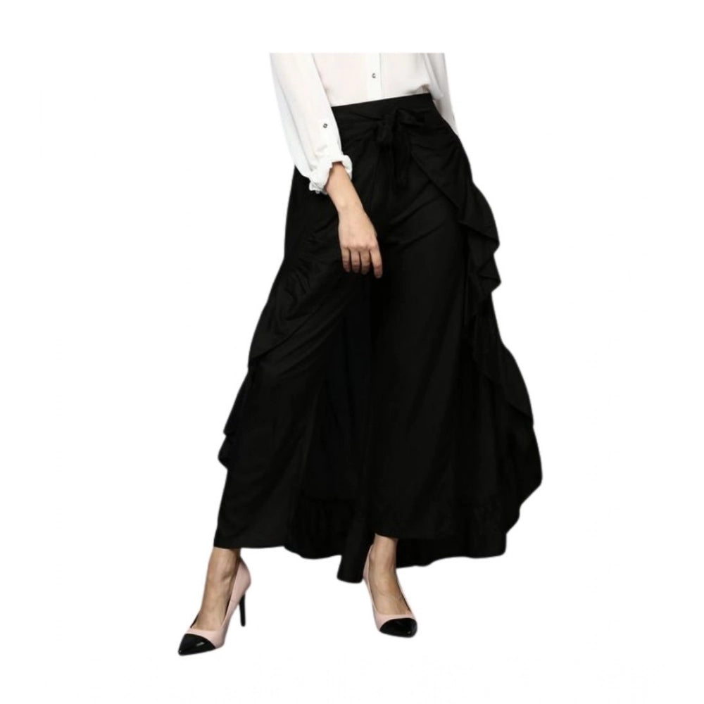 Amfyn Women's Rayon Ruffled Elasticated Skirt (Black)