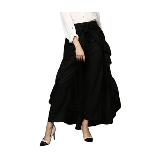 Amfyn Women's Rayon Ruffled Elasticated Skirt (Black)