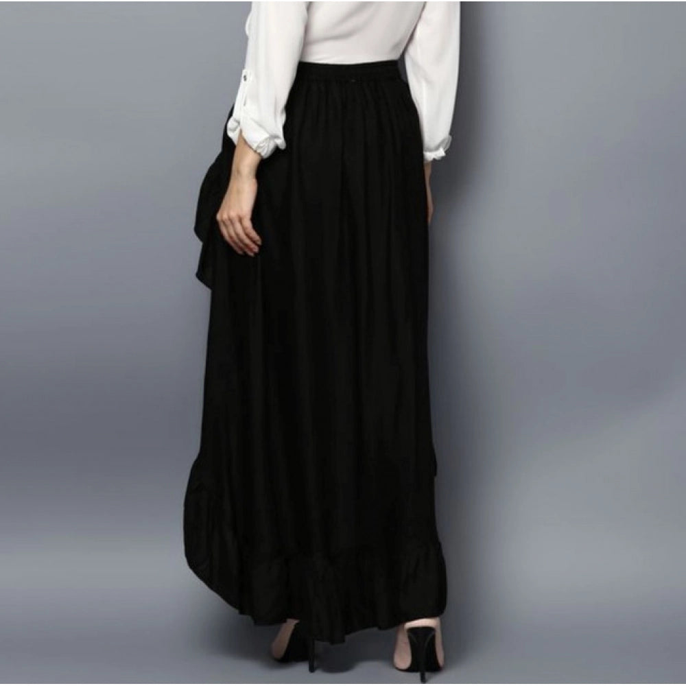 Amfyn Women's Rayon Ruffled Elasticated Skirt (Black)