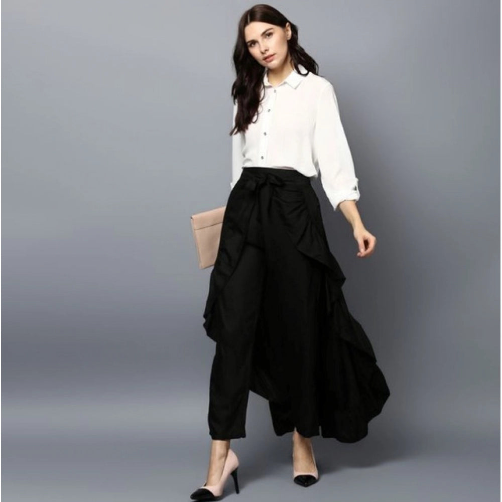 Amfyn Women's Rayon Ruffled Elasticated Skirt (Black)