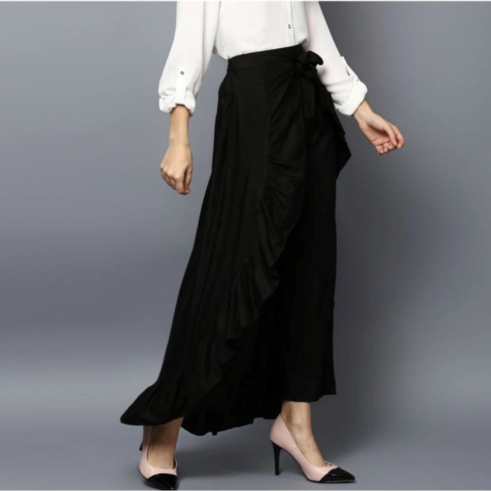 Amfyn Women's Rayon Ruffled Elasticated Skirt (Black)