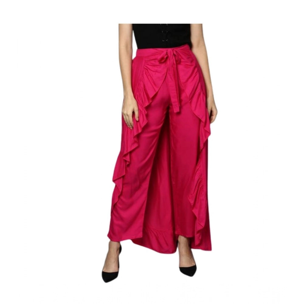 Amfyn Women's Rayon Ruffled Elasticated Skirt (Pink)