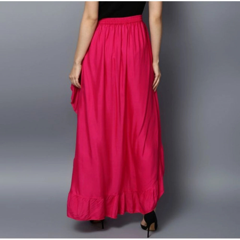 Amfyn Women's Rayon Ruffled Elasticated Skirt (Pink)