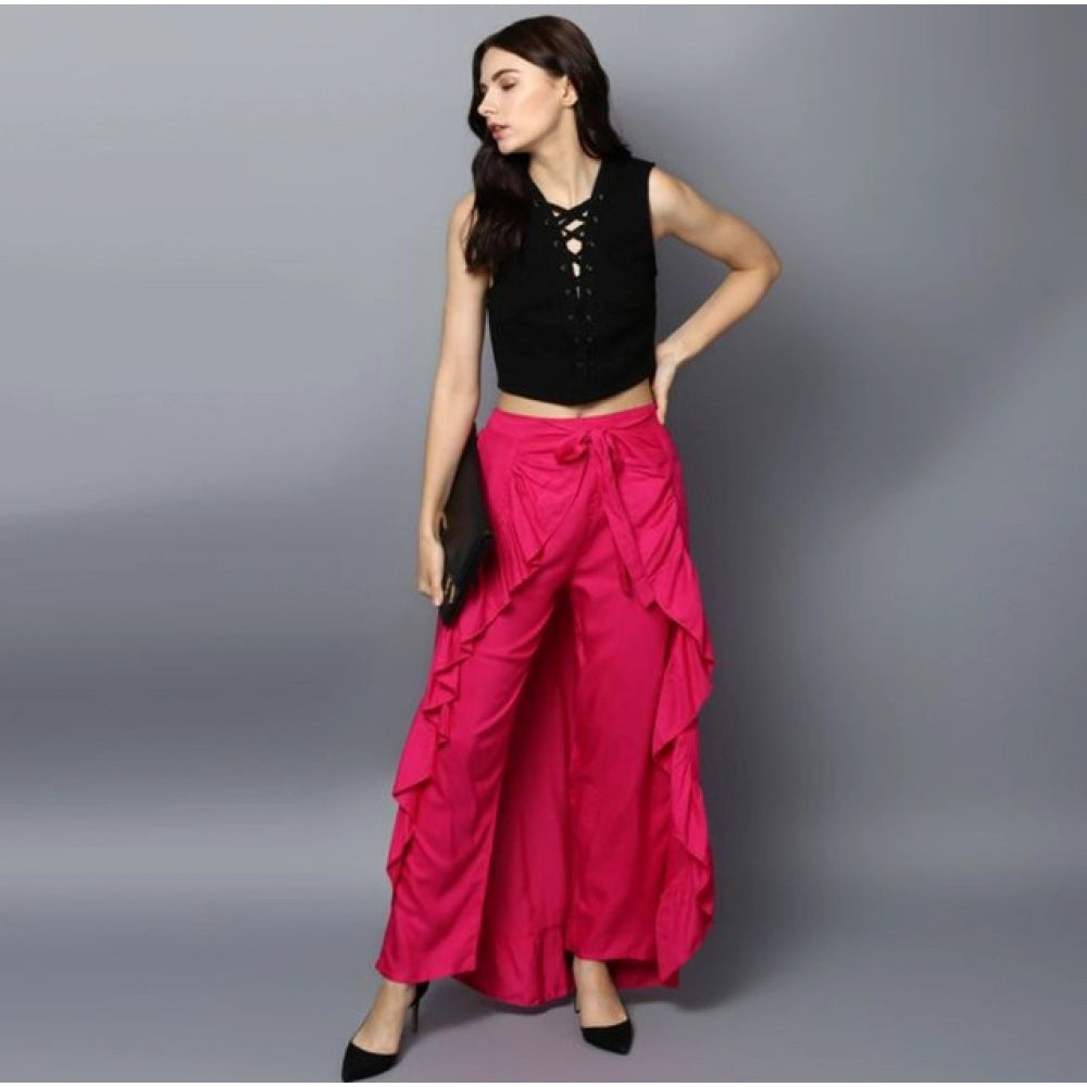 Amfyn Women's Rayon Ruffled Elasticated Skirt (Pink)