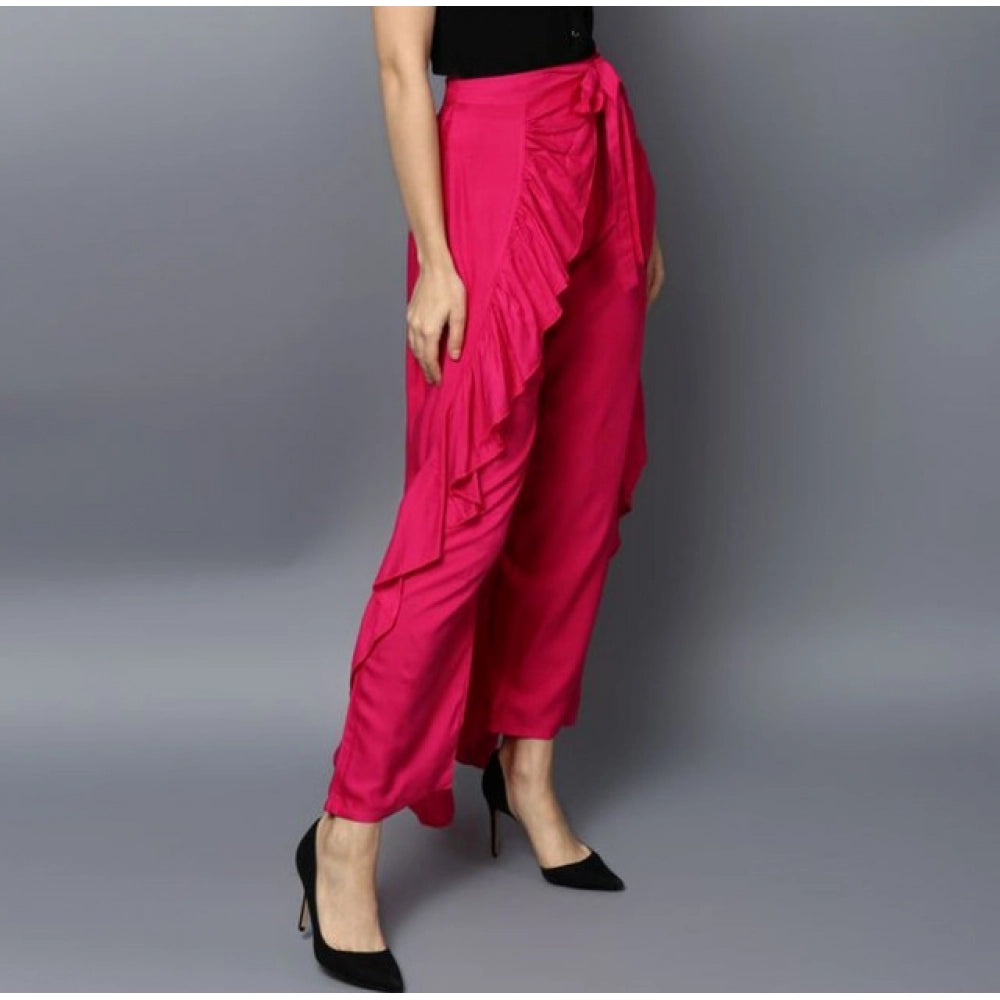 Amfyn Women's Rayon Ruffled Elasticated Skirt (Pink)