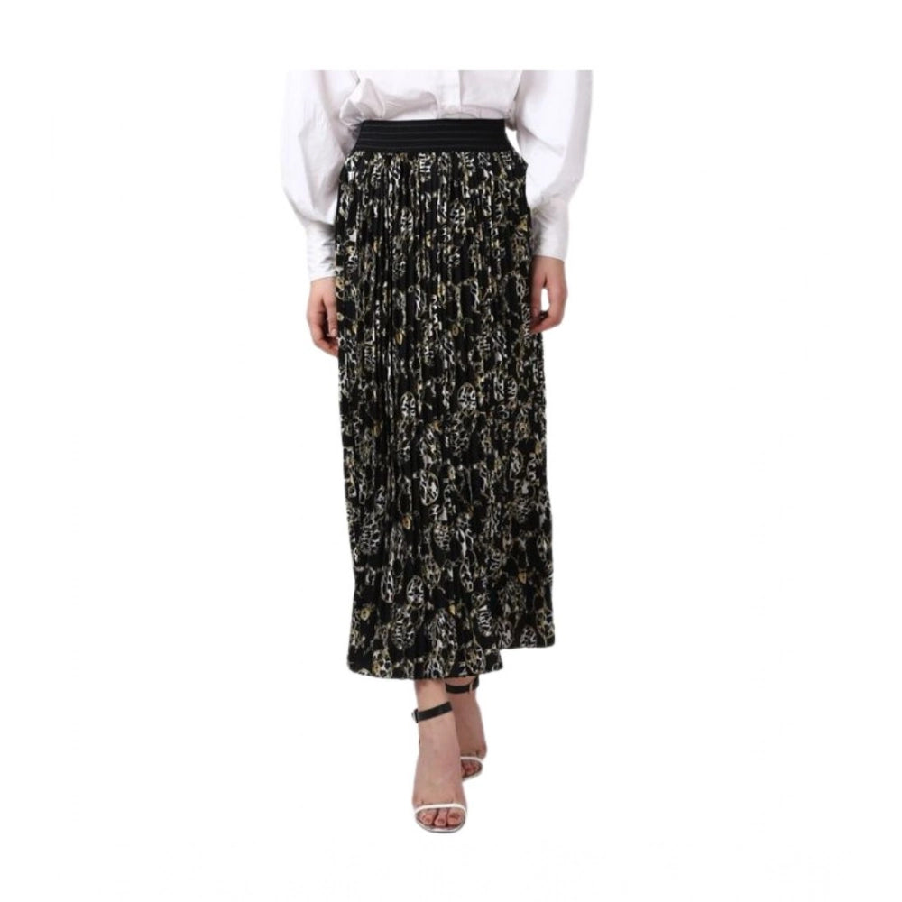 Amfyn Women's Georgette Chain Print Elasticated Skirt (Black-Cream)